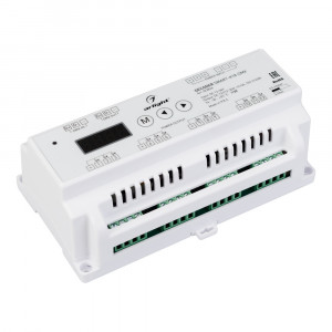 Декодер SMART-K18-DMX (12-36V, 12x5A) 023826, Декодер DMX512 для трансляции DMX512 сигнала ШИМ(PWM) устройствам. Питание 12-36VDC. 12 каналов, ток нагрузки 12x5A, мощность нагрузки 720-1440-2160W. Входной сигнал DMX512, выходной сигнал ШИМ(PWM). Цифровой дисплей на корпусе, адрес устанавливается с по