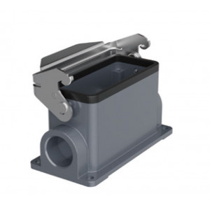 Закрытое основание разъема H16B-SM-1L-M25, Основание разъема на панель, закрытое, типоразмер 16B, с уплотнителем, 1 отверстие с резьбой для кабельных вводов M25x1,5, с одной металлической защелкой, без защитной крышки, материал корпуса: алюминиевый сплав