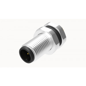 Вилочный разъем SD-M5A-03P-MM-SF7001, Вилочный разъем в панель, 3 полюса, M5 гайка спереди, фиксация провода пайкой, A-Code, 1A, 60V, M5*0.5, металл