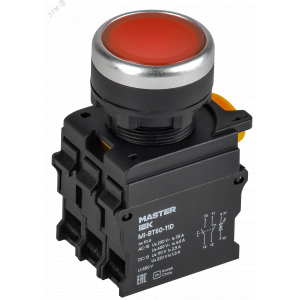 Кнопка с подсветкой d=22мм 1NO+1NC красная MASTER MI-BT60-11D-3-12-K04