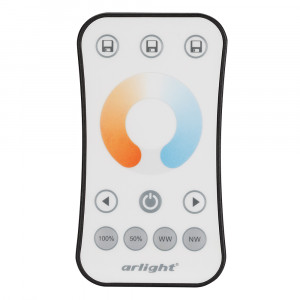 Пульт SMART-R37-MIX (1 зона, 2.4G) 025145, Кнопочный радиопульт с сенсорным кольцом 2.4 ГГц белого цвета для управления MIX (CCT) источником света. 1 зона управления, выбор температуры свечения с помощью сенсорного кольца. Питание 3VDC (CR2032). Габариты 107x58.5x9 мм. Изготовлен из пластика с пок