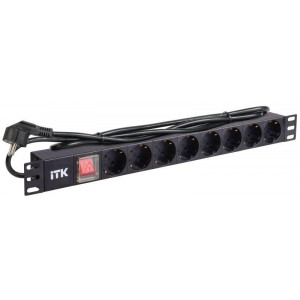 PDU 8 розеток нем. ст, с LED выкл,1U, шнур 2м вилка нем. ст PH12-8D1