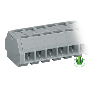 Клеммный блок 241252, Клеммный блок, боковой подвод кабеля, 2 клеммы по 4 точки подключения, тип фиксации провода: пружинный, номинальное сечение: 2,5 мм кв., 24A, 500V, цвет: серый, тип монтажа: защелки в панель