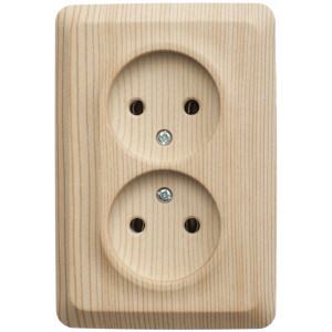 ЭТЮД O/У двойная угловая РОЗЕТКА без заземления без шторок 16А, СОСНА, Россия PA16-105D