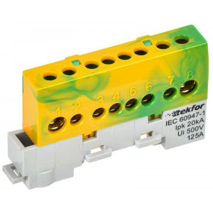 TEKFOR Шина PE земля изолированная на универсальном держателе 8х12-8-ЖЗ IEK TF-NN20-08-KL-K52