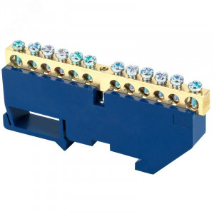 Шина «N» нулевая с синим изолятором на DIN-рейку 6x9 мм стойка бол. 12 групп 11-2342