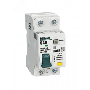 Выключатель автоматический дифференциальный 1P+N 40А 30мА A х-ка C ДИФ-103 6кА 16351DEK