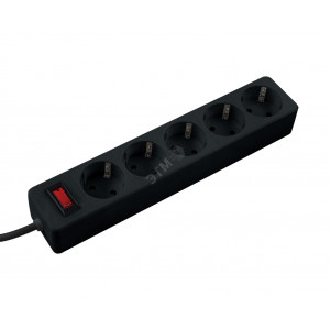 Удлинитель с сетевым фильтром 5х1.8м с заземл. 10А IP20 2.2кВт ПВС 3х0.75 с выкл. с индикатором сети черн. FKsm1.8m-5g(B)