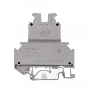 Клемма двухуровневая , винтовой зажим, 4 точки подключения, 2.5 кв.мм, серая KRUK-3