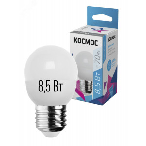 Лампа светодиодная 8.5Вт шар 4500К бел. E27 220В КОСМОС LkecLED8.5wGL45E2745