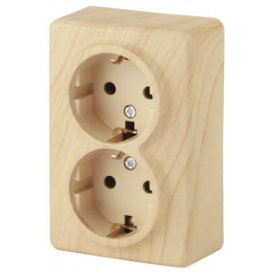 11-2206-11 Розетка 2х2P+E Schuko со шторками, 16A-250В, IP20, ОУ, Эксперт, сосна Б0020696
