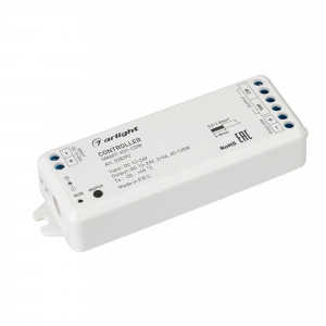 Контроллер SMART-K31-CDW (12-24V, 2x5A, 2.4G) 028292, Контроллер для светодиодной биполярной CDW ленты (2 провода). Питание/рабочее напряжение 12-24VDC, максимальный ток 5A на канал, 2 канала, максимальная мощность 60-120W на канал. Винтовые клеммы. Корпус - PVC. Габариты 114x38x20 мм. Контроллер работает то