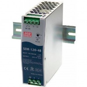 SDR-120-24, Преобразователь AC-DC на DIN-рейку  120Вт, выход 24В/5A (пиковый 7,5А), рег. вых 24...28В, вход 88…264V AC, 47…63Гц /124…370В DC, изоляция 3000В AC, в кожухе  40х125,2х113,5мм, -25…+70°С