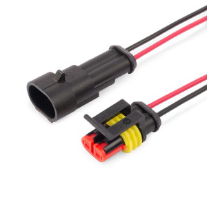 РГА-2П с проводом, Разъем герметичный автомобильный на проводе 0,75мм2 длиной 20 см, 2 контакта, комплект вилка-розетка
