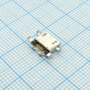 microUSB 5BF2-REV в разрез платы, Разъем Micro USB тип B, USB 2.0, розетка, 5 выводов, реверс