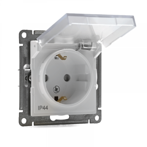 Розетка 1-м СП AtlasDesign Aqua 16А IP44 с заземл. защ. шторки с крышкой механизм бел. SE ATN440146