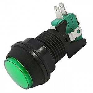 GMSI-7B-C NO(NC)+NC(NO) GREEN, Кнопка круглая с LED подсветкой, цвет зеленый, диаметр 32мм, посадочное отверстие 24.5мм, 5А/250В