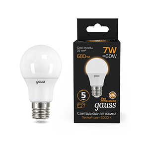 Лампа светодиодная Black 7Вт A60 грушевидная 3000К тепл. бел. E27 680лм 102502107