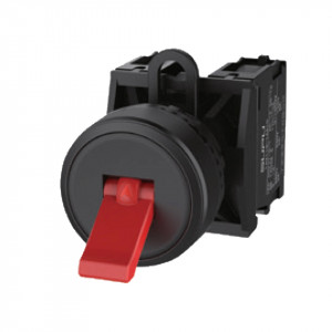 Тумблер (красный) TS2510-0NM10-S10, Тумблер, без блокировки, без подсветки, пластиковое переднее кольцо, с мгновенным нажатием, с контактной группой 1NO, диаметр головки кнопки 29,5 мм, диаметр посадочного отверстия: 22 мм, цвет: красный