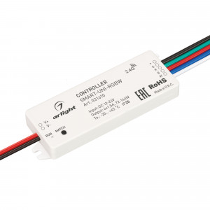 Контроллер SMART-UNI-RGBW (12-24V, 4x1.5A, 2.4G) 031610, Контроллер для мультицветной (RGBW) светодиодной ленты (ШИМ). Питание/рабочее напряжение 12-24VDC, максимальный ток 1.5A на канал, 4 канала, максимальная мощность 72-144W. Корпус - PVC. Габариты 64x23.5x8.5 мм. Управляется пультами и панелями серии SMART
