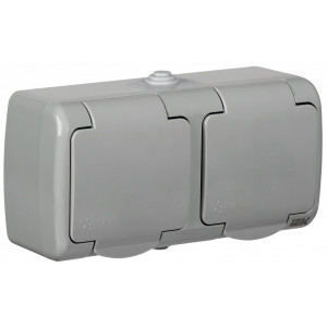 Розетка 2-м ОП Aquatic РСш22-2-А 16А IP54 с заземл. с крышкой сер. ERA22-K03-16-54