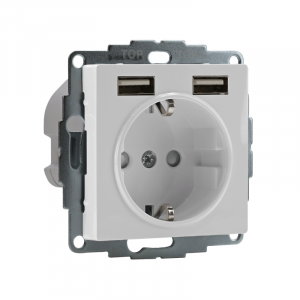 Розетка 1-м СП AtlasDesign 16А IP20 с 2-мя заряд. устройствами USB тип A+A 5В/2.4А 2х5В/1.2А механизм бел. SE ATN000130
