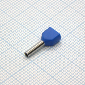 TE  7508  Blue, наконечник кабельный торцевой сдвоенный трубчатый с изоляцией, L=14.7/8мм, провод 2х0.75мм2