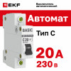 Выключатель автоматический модульный 1п C 20А 4.5кА ВА 47-29 Basic EKF mcb4729-1-20C