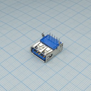 484050004, Разъем USB 3.0 тип А, розетка угловая, 5 контактов, DIP монтаж, высокотемпературный синий