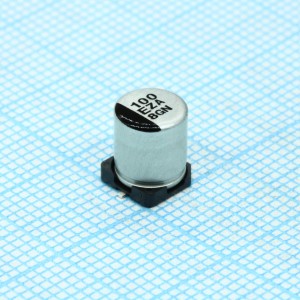 EEHZA1E101XP, Полимерный гибридный алюминиевый конденсатор 100мкФ 25В ±20% (6.3 X 7.7мм) для поверностного монтажа 0.03Ом 2000мА 10000час 105°C автомобильного применения