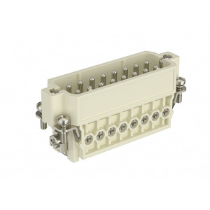 Вилочная контактная вставка HA-016-M, Вилочная контактная вставка, винтовая фиксация, 16 полюсов + PE, типоразмер 16A, 250V, 16A, сечение обслуживаемых проводников 0,75-2,5 мм кв, тип покрытия контактов: серебро