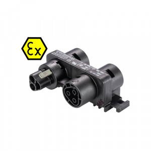 Распределительное устройство EX RST20I3VX3P1 F V SW, Взрывозащищенный распределительный блок, серия RST Ex, IP68(69k), 3 полюса, 1 вход / 3 выхода, номинальные характеристики: 250V, 20A,  с монтажными фланцами, цвет: черный, серия RST Ex