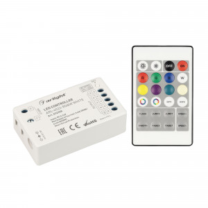 Контроллер ARL-4022-RGBW White (5-24V, 4x4A, ПДУ 24кн, RF) 032358, Контроллер для светодиодной RGB/RGBW ленты (ШИМ). Напряжение питания DC 5-24V, частота радиосвязи пульта и контроллера 433.92Mhz. Два варианта подключения - 3 канала: 5А на канал, максимальная мощность 180W-360W ; 4 канала: 4А на канал