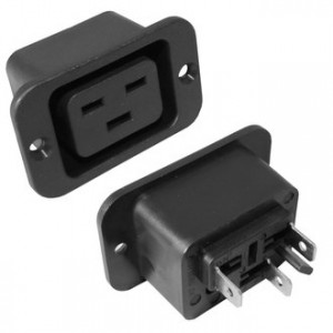 AC-028, Разъем питания серии AC, розетка 3-х полюсная с фланцами на панель, 16А 250В