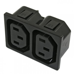 AC-005, Разъем питания серии AC, сдвоенная розетка 3-х полюсная, защелка на панель, 10А 250В