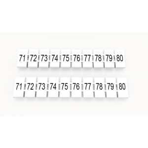 ZB6-10P-19-18Z(H), Маркировочные шильдики для клемм WS…, DC…, PC…, сечением 4 мм кв., центральная, 10 шильдиков нанесенные символы: 61-70, с вертикальным расположением, размер шильдика: 5,55х10,7 мм, цвет белый