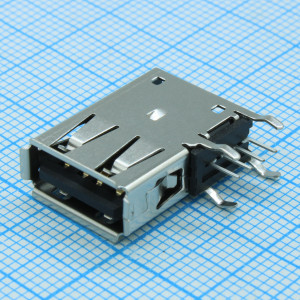 1-1734775-1, Разъем USB тип A, USB 2.0, 4 контакта угловой монтаж в отверстие 4 терминала 1 порт лоток