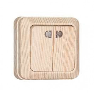 Выключатель 2-кл. ОП Олимп 10А IP20 с подсветкой сосна 5560841