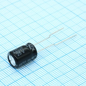 SH025M0220A3F-0811, Конденсатор алюминиевый  электролитический 220мкФ 25В ±20% (8 X 11мм) радиальные выводы 3.5мм 200мА 2000час 105°С лента на катушке