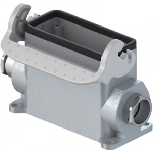 Закрытое основание разъема BAS GUT GL 40HM32 50 A0, Основание разъема на панель, закрытое, типоразмер 16B, высокое исполнение, с уплотнителем, 2 кабельных ввода M32x1,5, IP54, с одной защелкой, без защитной крышки, материал корпуса: алюминиевый сплав