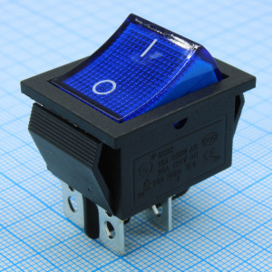 RWB-502 синий, Выключатель клавишный с подсветкой ON-OFF (4c) 16А 250В