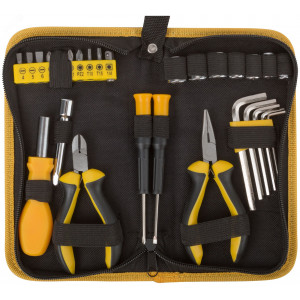 Набор инструмента 29 шт(отвертки, биты, ключи HEX, пассатижи), матерчатый чехол 65137