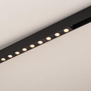 Светильник MAG-DOTS-25-L800-24W Warm3000 (BK, 30 deg, 24V) 034207, Светильник для магнитных треков шириной 25 мм, 24 Вт. Цвет свечения теплый 3000K, световой поток 1350 лм, угол 30°, CRI>90. Корпус прямоугольный, металл, цвет черный, IP20. Размеры LxWxH 804x20x25мм. Входное напряжение DC24V, мощность 24 Вт.