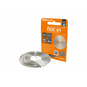 Припой ПОС 61, трубка с канифолью, ГОСТ 21931-76, 1 мм, 2 м, спираль, серия "Алмаз" SQ1025-0301