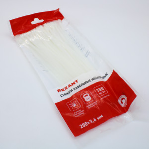 Стяжка 3.6*200 белая (100 шт), хомут-стяжка кабельная нейлоновая