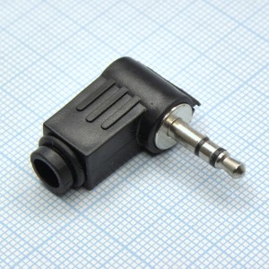 TRS 3.5 (mini plug) штекер угловой, Стерео аудио штекер 3.5 мм угловой пластиковый кожух