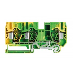 Клемма заземл. WKFN 10 D1/2/SL/35, Заземляющая клемма, 3 точки подключения, тип фиксации провода: пружинный, номинальное сечение: 10 мм кв., 57A, 800V, ширина: 10 мм, цвет: желто-зеленый, тип монтажа: DIN 35