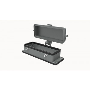 Открытое основание разъема D24B-BK-4g-MCV, Основание разъема на панель, открытое, типоразмер 24B, с уплотнителем, без защелок (упоры для двух защелок), с защитной крышкой, материал корпуса: алюминиевый сплав