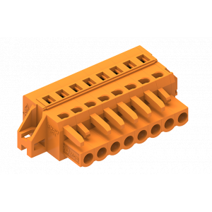 Розеточный разъем на кабель 458104/100, Розеточный разъем, прямой, на кабель, шаг: 5.08 мм, 4 полюса, фиксация провода пружинная, исполнение: с разгрузкой от натяжения, 320V, 12A, цвет: оранжевый