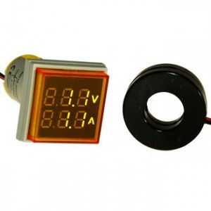 DMS-202, Цифровой LED вольт-амперметр AC 60-500В/0-100А, AD16-22FVA, желтый, установка на панель в отв d=22мм